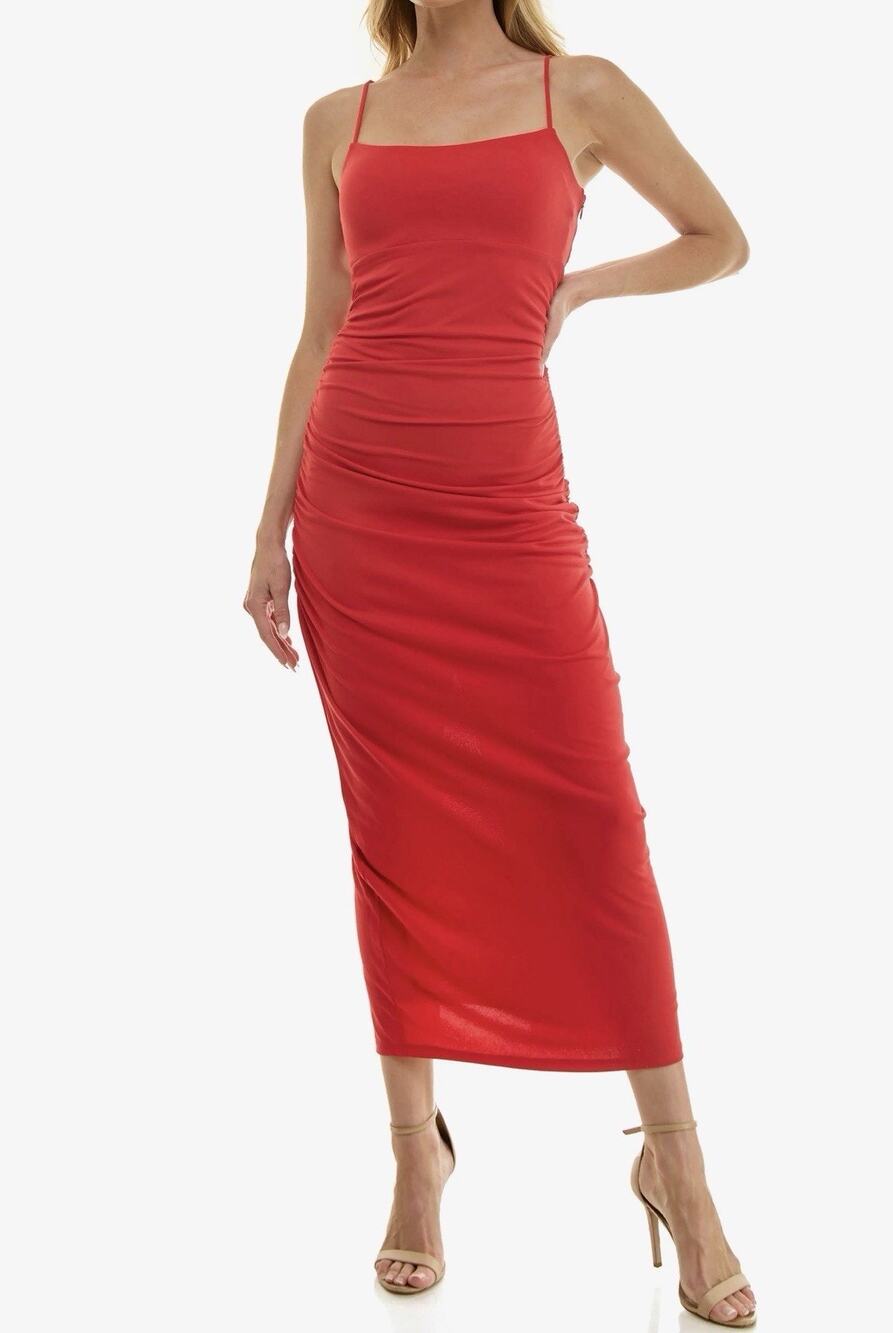 Socialite XL classy Red Shirred Open Back Maxi Dress (AK25)